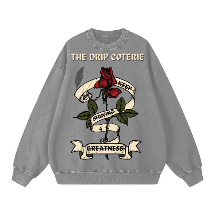 Scripted Rose Acid Wash Oversize Sweatshirt