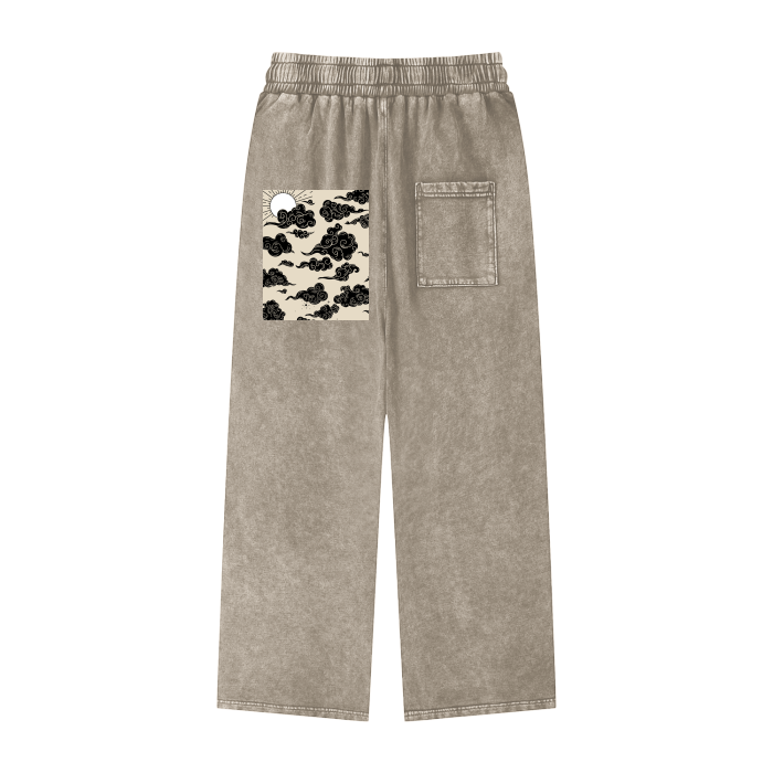 Scripted Rose Acid Wash Straight Leg Pants